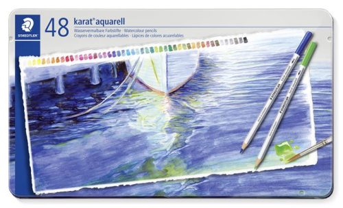 STAEDTLER Akvarell ceruza készlet, hatszögletű, fém doboz, STAEDTLER "Karat® aquarell 125", 48 különböző szín