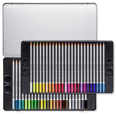 STAEDTLER Akvarell ceruza készlet, hatszögletű, fém doboz, STAEDTLER "Karat® aquarell 125", 48 különböző szín