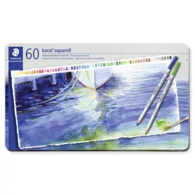   STAEDTLER Akvarell ceruza készlet, hatszögletű, fém doboz, STAEDTLER "Karat® aquarell 125", 60 különböző szín