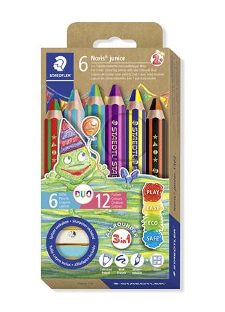 STAEDTLER Színes ceruza készlet, duo színű, hegyezővel, STAEDTLER "Noris® junior 140", 6 különböző szín