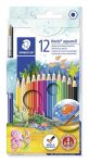   STAEDTLER Akvarell ceruza készlet, ecsettel, STAEDTLER "Noris aquarell 144 10", 12 különböző szín