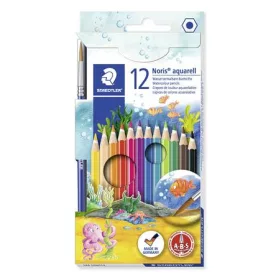   STAEDTLER Akvarell ceruza készlet, hatszögletű, ecsettel, STAEDTLER "Noris® aquarell 144 10", 12 különböző szín