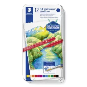   STAEDTLER Akvarell ceruza készlet, hatszögletű, fémdobozos, STAEDTLER® "146 10G", 12 különböző szín