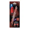 STAEDTLER Grafitceruza készlet, hegyezővel, radírral, HB, STAEDTLER "Norix® 181", korall piros