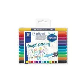   STAEDTLER Ecsetirón készlet, 0,5-0,8/1,0-6,0 mm, kétvégű, STAEDTLER "3004"", 12 szín