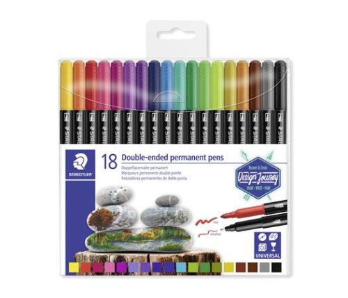 STAEDTLER Alkoholos marker készlet, 0,5/3,0 mm, kétvégű, STAEDTLER "3187", 18 különböző szín