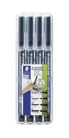 STAEDTLER Alkoholos marker készlet, OHP, STAEDTLER "Lumocolor® 31", 4 különböző vonalvastagság, fekete