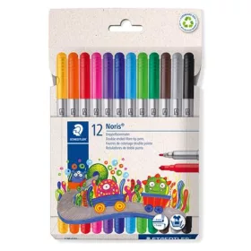   STAEDTLER Filctoll készlet, 1-3 mm, kétvégű, kimosható, STAEDTLER "Noris® 320, 12 különböző szín