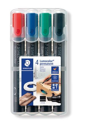 STAEDTLER Alkoholos marker készlet, 2-5 mm, vágott, STAEDTLER "Lumocolor® 350", 4 különböző szín