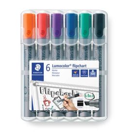   STAEDTLER Flipchart marker készlet, 2-5 mm, vágott, STAEDTLER "Lumocolor 356 B", 6 különböző szín