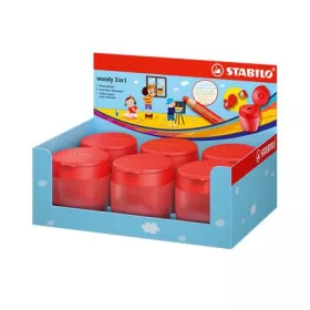   STABILO Hegyező display, egylyukú, tartályos, STABILO "Woody 3 in 1", piros