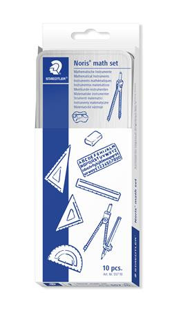 STAEDTLER Matematikai készlet, fém dobozban, 10 darabos, vonalzóval, körzővel és kiegészítőkkel, STAEDTLER® "557 10"