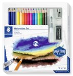   STAEDTLER Akvarell ceruza készlet, ecsettel, radírral, hegyezővel, grafitceruzával, STAEDTLER "146 10C", 12 különböző szín