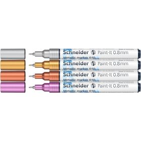   SCHNEIDER Metálfényű marker készlet, 0,8 mm, SCHNEIDER "Paint-It 010", 4 különböző szín