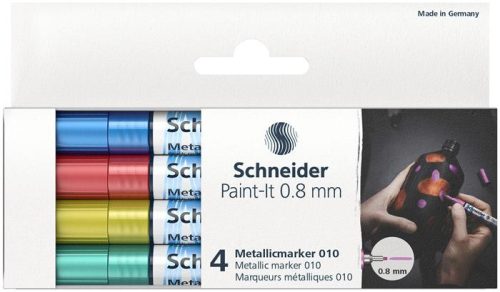 SCHNEIDER Akrilmarker készlet, 0,8 mm, SCHNEIDER "Paint-It 010", 4 különböző metálszín