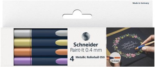 SCHNEIDER Metálfényű rollertoll készlet, 0,4 mm, SCHNEIDER "Paint-It 050" 4 különböző szín