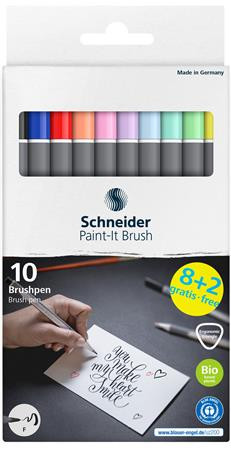 SCHNEIDER Ecsetirón készlet, hajlékony heggyel, SCHNEIDER "Paint-It 070", 10 különböző szín