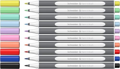 SCHNEIDER Ecsetirón készlet, hajlékony heggyel, SCHNEIDER "Paint-It 070", 10 különböző szín