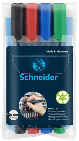 SCHNEIDER Alkoholos marker készlet, 1-3 mm, kúpos, SCHNEIDER "Maxx 130", 4 különböző szín