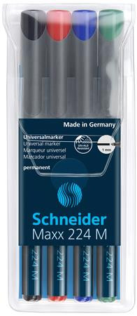 SCHNEIDER Alkoholos marker készlet, OHP, 1 mm, SCHNEIDER "Maxx 224 M", 4 különböző szín