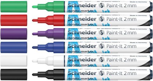 SCHNEIDER Dekormarker készlet, akril, 2 mm, SCHNEIDER "Paint-It 310", 6 különböző szín