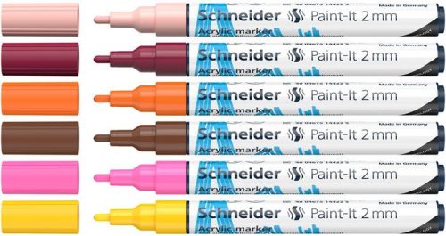 SCHNEIDER Dekormarker készlet, akril, 2 mm, SCHNEIDER "Paint-It 310", 6 különböző szín