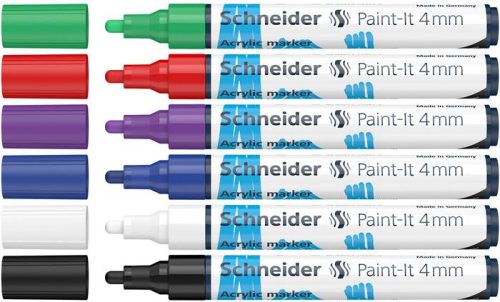 SCHNEIDER Dekormarker készlet, akril, 4 mm, SCHNEIDER "Paint-It 320", 6 különböző szín