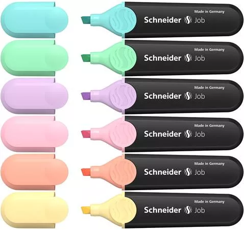 SCHNEIDER Szövegkiemelő készlet, 1-5 mm, SCHNEIDER "Job Pastel", 6 különböző pasztell szín