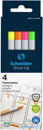 SCHNEIDER Szövegkiemelő toll készlet, 1-4 mm, SCHNEIDER "Shine-Up", 4 különböző szín