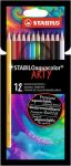   STABILO Akvarell ceruza készlet, STABILO "Aquacolor ARTY", 12 különböző szín