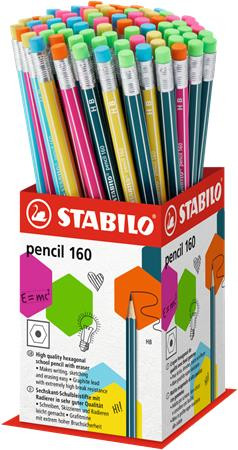 STABILO Grafitceruza radírral display, HB, hatszögletű, STABILO "Pencil 160"