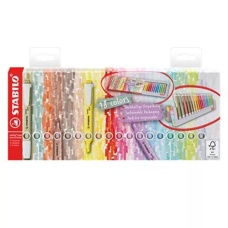 STABILO Szövegkiemelő készlet, 1-4 mm, STABILO "Swing Cool", 18 db-os asztali készlet