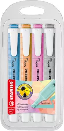 STABILO Szövegkiemelő készlet, 1-4 mm, STABILO "Swing cool Pastel", 4 különböző szín
