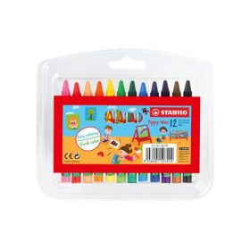   STABILO Zsírkréta, műanyag dobozban, STABILO "Yippy-wax", 12 különböző szín