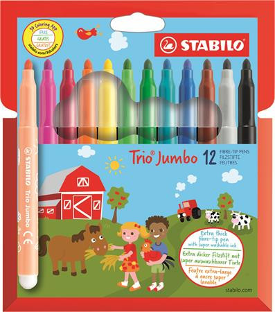 STABILO Filctoll készlet, 3 mm, STABILO "Trio Jumbo", 12 különböző szín