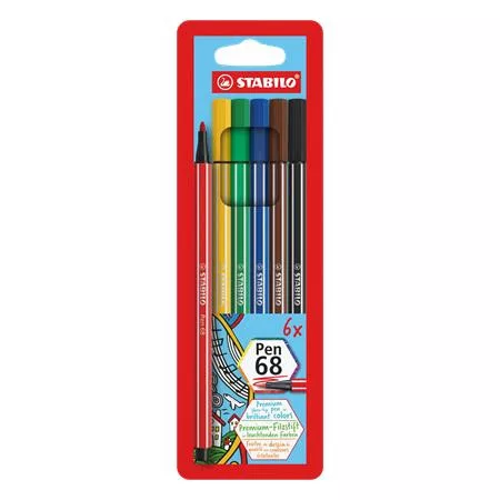 STABILO Filctoll készlet, 1 mm, STABILO "Pen 68", 6 különböző szín