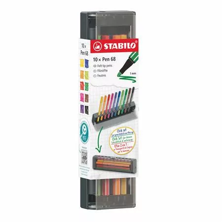 STABILO Filctoll készlet, 1 mm, STABILO "Pen 68", 10 db-os asztali készlet
