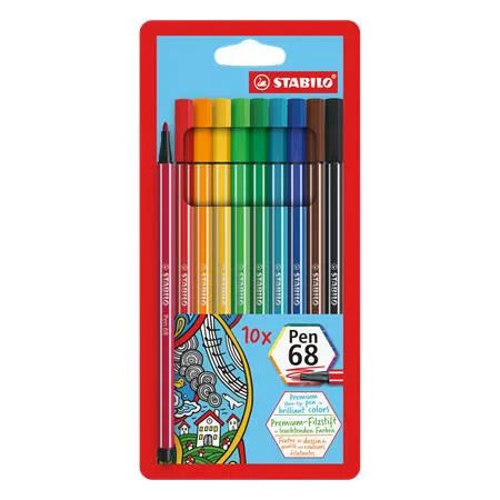 STABILO Filctoll készlet, 1 mm, STABILO "Pen 68", 10 különböző szín