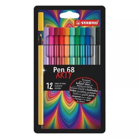 STABILO Filctoll készlet, 1 mm, STABILO "Pen 68 ARTY", 12 különböző szín