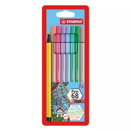 STABILO Filctoll készlet, 1 mm, STABILO "Pen 68", 8 pasztell szín