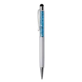   ART CRYSTELLA Golyóstoll, krémfehér, felül aquakék SWAROVSKI® kristályokkal töltve, TOUCH, 14 cm, ART CRYSTELLA®