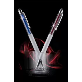   ART CRYSTELLA Golyóstoll, krémfehér, felül zafírkék SWAROVSKI® kristállyal töltve, érintővel, 14 cm, ART CRYSTELLA®