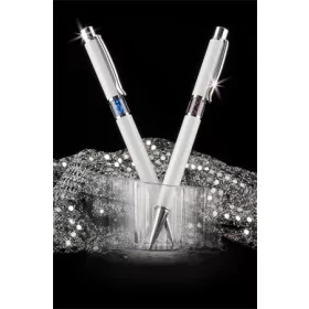   ART CRYSTELLA Golyóstoll, fehér, középen zafírkék SWAROVSKI® kristállyal töltve, 14cm, ART CRYSTELLA®
