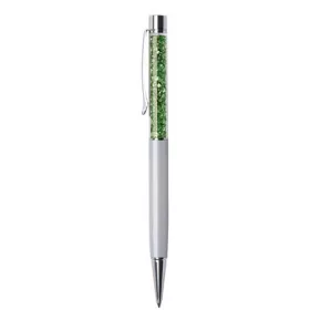   ART CRYSTELLA Golyóstoll, krémfehér, felül zöld SWAROVSKI® kristállyal töltve, 14 cm, ART CRYSTELLA®