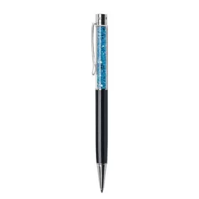   ART CRYSTELLA Golyóstoll, fekete, felül aquakék SWAROVSKI® kristállyal töltve, 14 cm, ART CRYSTELLA®