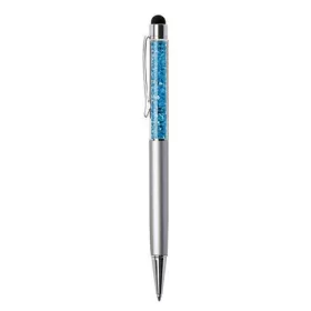  ART CRYSTELLA Golyóstoll, ezüst, felül aquakék SWAROVSKI® kristállyal töltve, érintővel, 14 cm, ART CRYSTELLA®
