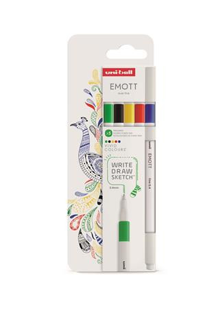 UNI Tűfilc készlet, 0,4 mm, UNI "Emott Vivid", 5 különböző szín