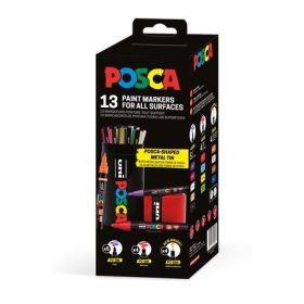   UNI Dekormarker készlet, Posca fém dobozos, UNI "Posca", 13 különböző szín