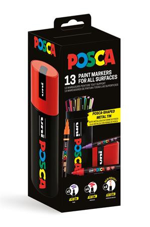 UNI Dekormarker készlet, Posca fém dobozos, UNI "Posca", 13 különböző szín