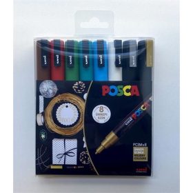   UNI Dekormarker készlet, 0,9-1,3 mm, UNI "Posca PC-3M Holiday", 8 különböző szín